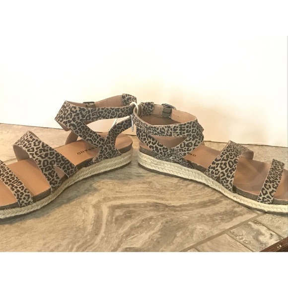 Lucky Brand Glaina Eyelash Sophia Leopard Print Suede Wedge Sandal Womens 8.5 - Picture 6 of 8